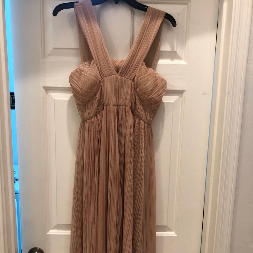 Cream tulle halter evening dress